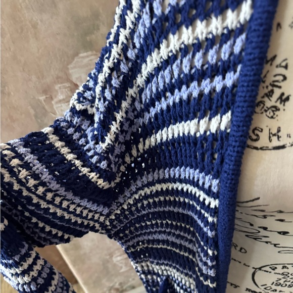 FREE PEOPLE COLETTE CROCHET STRIPED MAXI CARDIGAN BLUE WHITE MEDIUM AND LARGE - Picture 9 of 9